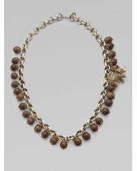MILLY | Brown Wood Crystal Elephant Charm Necklace | Lyst
