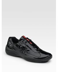 Prada | Black Leather Sneakers for Men | Lyst