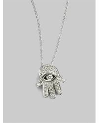Roberto Coin | Metallic 18k White Gold Diamond Hamsa Necklace | Lyst