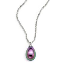 Majorica | Metallic 14mm Tahitian Pear Pearl Sterling Silver Pendant Necklace | Lyst