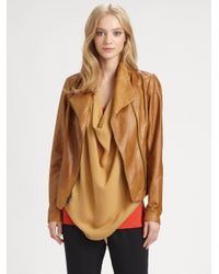 VINCE | Brown Scuba Leather Jacket | Lyst