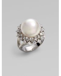 Majorica | Metallic 14mm White Round Pearl Halo Ring | Lyst