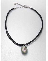 Majorica | Black Tahitian Baroque Pearl Leather and Sterling Silver Necklace | Lyst