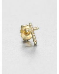 Sydney Evan | Metallic Diamond 14k Yellow Gold Cross Single Stud Earring | Lyst