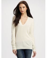 Burberry Brit | Natural Check-accented Cashmere V-neck Sweater | Lyst