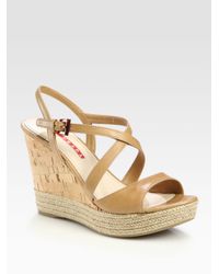 Prada | Natural Leather Espadrille Wedge Sandals | Lyst