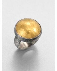 Gurhan | Metallic Amulet 24k Yellow Gold & Blackened Sterling Silver Dome Ring | Lyst