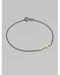 Mizuki | Black 14k Yellow Gold Sterling Silver Side Cross Bracelet | Lyst