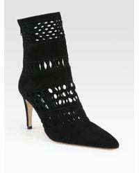 Manolo Blahnik | Black Suede Cutout Ankle Boots | Lyst