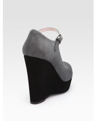 Prada | Gray Bi-color Suede Mary Jane Wedges | Lyst