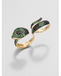 John Hardy | Green Semiprecious Multistone 18k Gold Cobra Twofinger Ringblack Spinel | Lyst