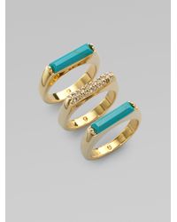 Michael Kors | Metallic Stone Turquoise Stacked Rings | Lyst