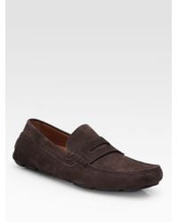 Saks Fifth Avenue | Brown Nubuck Penny Loafers for Men | Lyst