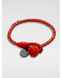 Bottega Veneta | Red Intrecciato Mixed Leather Wrap Bracelet | Lyst