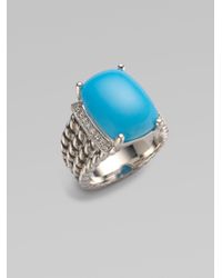 David Yurman | Metallic Small Diamond Accented Turquoise Ring | Lyst