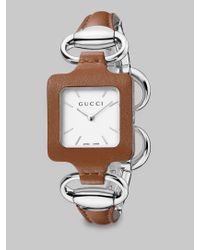 Gucci | Metallic Stainless Steel & Leather Bangle Watch | Lyst