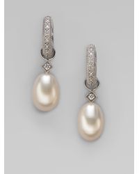 Jude Frances | 7mm Classic White Oval Pearl, Diamond & 18k White Gold Briolette Earring Charms | Lyst
