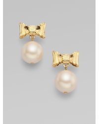 kate spade new york | Metallic All Wrapped Up Bow Faux Pearl Drop Earrings | Lyst