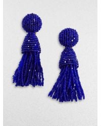 Oscar de la Renta | Blue Beaded Tassel Earrings | Lyst