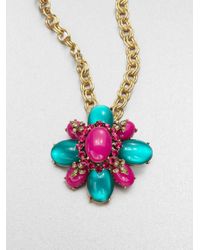 Oscar de la Renta | Blue Jeweled Flower Necklacebrooch | Lyst