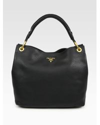 Prada | Black Vitello Daino Hobo Bag | Lyst