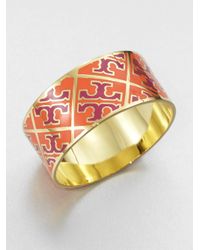 Tory Burch | Metallic Enamel Logo Pattern Cuff Bracelet | Lyst