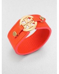 Tory Burch | Orange Logo Snap Leather Bracelet | Lyst