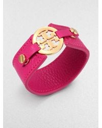 Tory Burch | Pink Logo Snap Leather Bracelet | Lyst