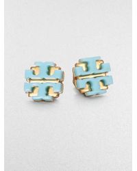 Tory Burch | Blue Enamel Large Logo Stud Earrings | Lyst