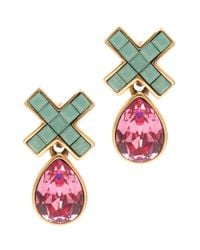Oscar de la Renta | Pink Swarovski Pave X Drop Earrings | Lyst