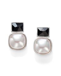 Majorica | White Mabé Pearl Black Crystal and Sterling Silver Earrings | Lyst