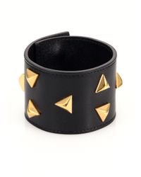 Saint Laurent | Black Studded Wide Leather Bracelet | Lyst