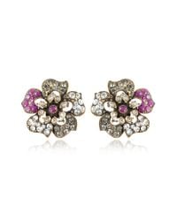 Alcozer & J - Metallic Flower Crystal Clipon Earrings - Lyst