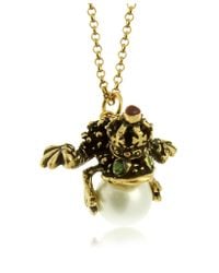 Alcozer & J - Metallic Glass Pearl Brass and Emerald Frog Pendant Necklace - Lyst