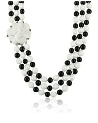 AZ Collection - Black White Camelia Clasp Glass Pearl Necklace - Lyst