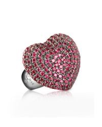 Azhar - Pink Sterling Silver And Cubic Zirconia Big Heart Ring - Lyst