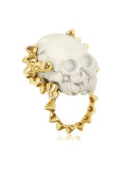 Bernard Delettrez - Metallic Golden Studs With Marble Skull Ring - Lyst