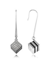 Emporio Armani - Metallic Black Enamel and Crystals Cube Earrings - Lyst