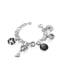 Emporio Armani - White Onyx And Crystals Logo Charm Bracelet - Lyst
