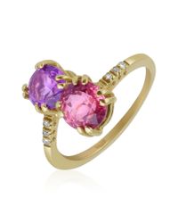 FORZIERI - Purple Double Gemstone And Diamond Yellow Gold Ring - Lyst