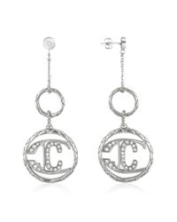 Just Cavalli | Metallic Monogram Crystal Logo Drop Earrings | Lyst