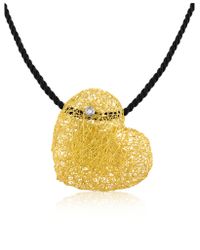 Orlando Orlandini - Yellow Arianna - Small Diamond Heart Pendant W/rubber Lace - Lyst