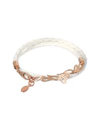 Sho London - White Mari Fiendship Rose Gold Plated & Leather Double Bracelet - Lyst