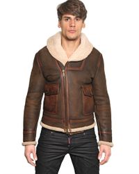 Lyst - Dsquared² Shearling Bomber Jacket in Brown for Men