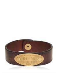 DSquared² | Brown Snap Leather Metal Plaque Bracelet for Men | Lyst