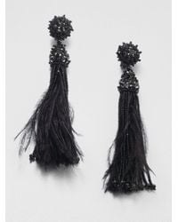 Oscar de la Renta | Black Feather and Bead Tassel Earrings | Lyst