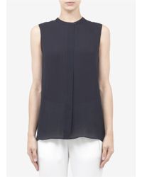 Vince | Blue Pleated-back Silk-chiffon Sleeveless Blouse | Lyst