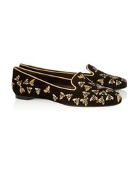Alexander McQueen | Black Sequined Bees Suede Slip-ons | Lyst
