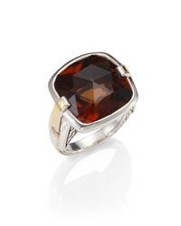 John Hardy | Red Cognac Quartz Sterling Silver and 18k Yellow Gold Ring | Lyst