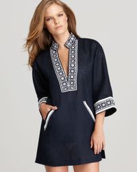 Tory Burch | Blue Tory Linen Tunic | Lyst